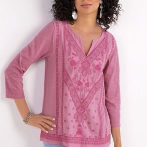Soft Surroundings Coconut Dreams Embroidered Top